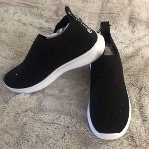 Black rhinestone sneakers knit sock style pull on elastic ankle 7 8 8.5 11 NEW